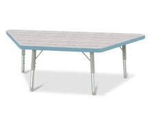 Load image into Gallery viewer, Berries® Trapezoid Activity Table - 24" X 48", T-height - Driftwood Gray/Coastal Blue/Gray - MMEE Distributors