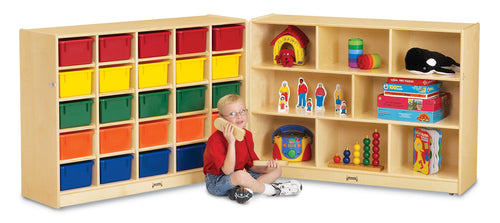 Jonti-Craft® 25 Cubbie-Tray Mobile Fold-n-Lock - with Colored Trays - MMEE Distributors