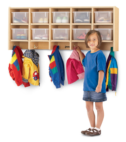 MapleWave® 10 Section Wall Mount Coat Locker - with Clear Cubbie-Trays - MMEE Distributors