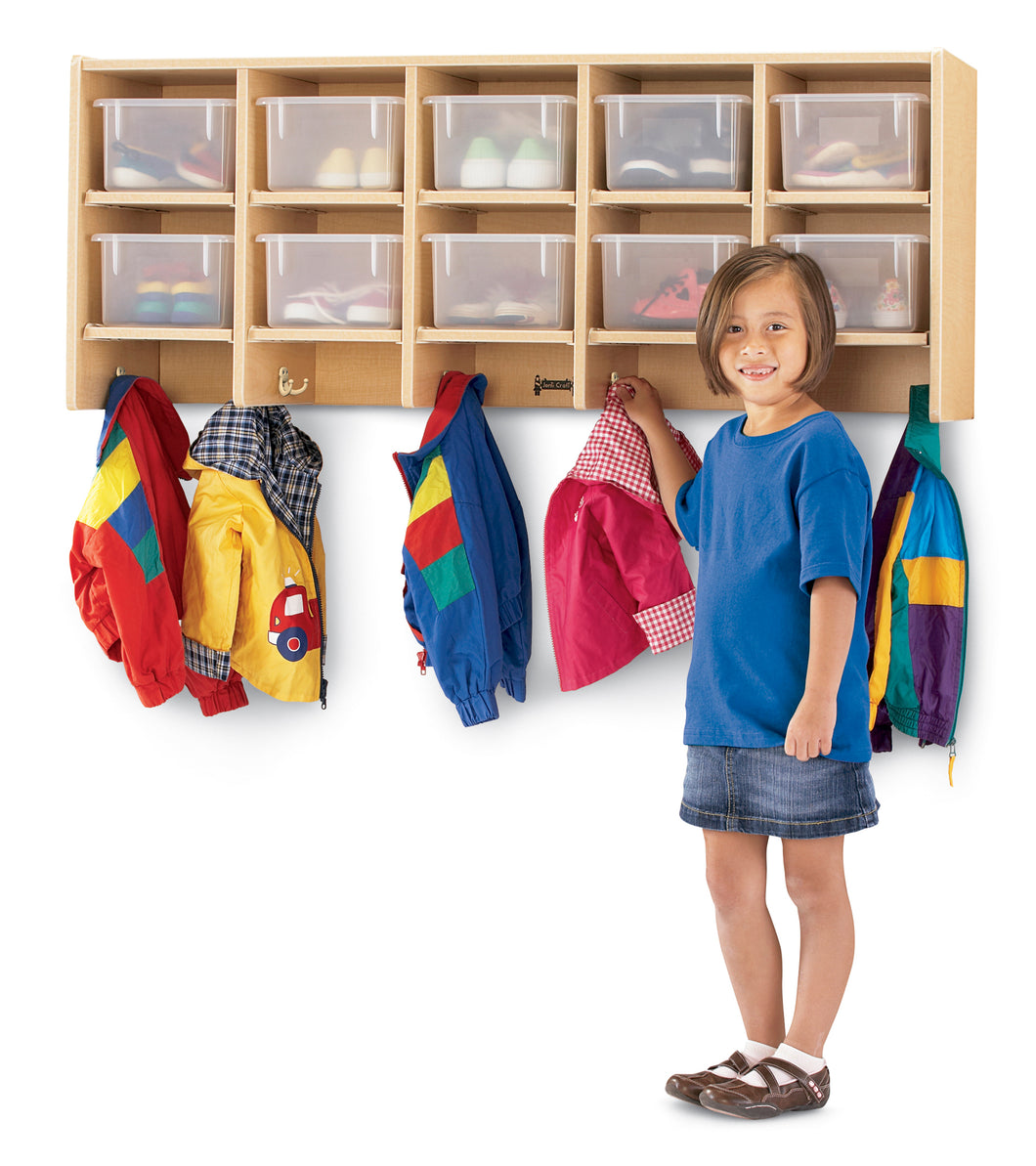 MapleWave® 10 Section Wall Mount Coat Locker - with Clear Cubbie-Trays - MMEE Distributors