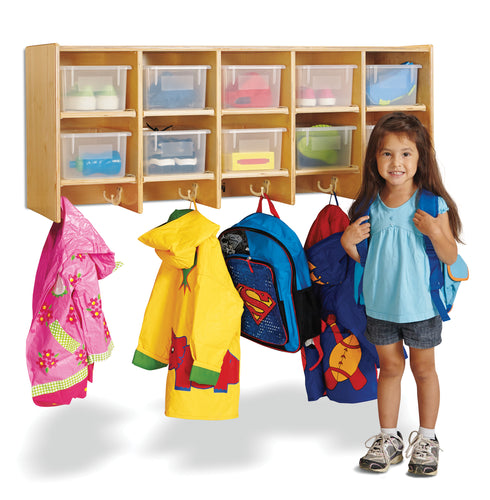 Jonti-Craft® 10 Section Wall Mount Coat Locker - with Clear Trays - MMEE Distributors