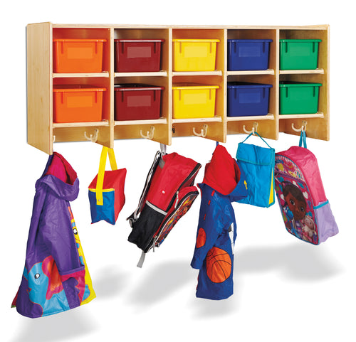 Jonti-Craft® 10 Section Wall Mount Coat Locker - with Colored Trays - MMEE Distributors