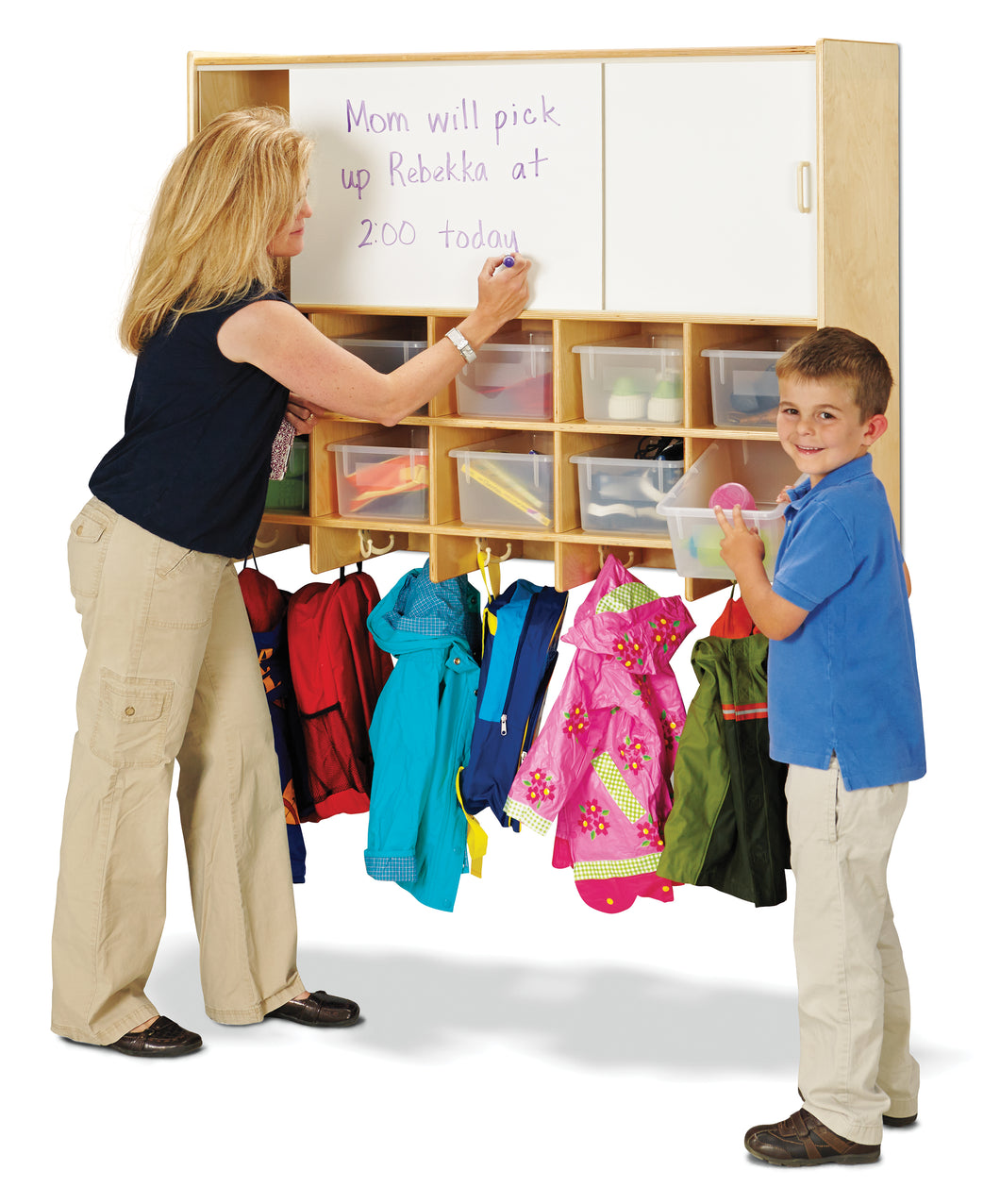 Jonti-Craft® 10 Section Wall Mount Coat Locker with Storage – with Clear Cubbie-Trays - MMEE Distributors