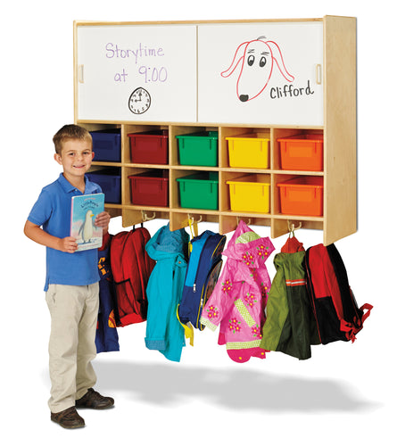 Jonti-Craft® 10 Section Wall Mount Coat Locker with Storage – with Colored Cubbie-Trays - MMEE Distributors