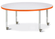 Load image into Gallery viewer, Berries® Round Activity Table - 48&quot; Diameter, Mobile - Gray/Orange/Gray - MMEE Distributors

