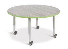 Load image into Gallery viewer, Berries® Round Activity Table - 48&quot; Diameter, Mobile - Driftwood Gray/Key Lime/Gray - MMEE Distributors
