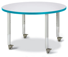 Load image into Gallery viewer, Berries® Round Activity Table - 36&quot; Diameter, Mobile - Gray/Teal/Gray - MMEE Distributors
