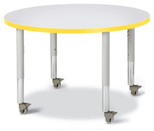 Load image into Gallery viewer, Berries® Round Activity Table - 36&quot; Diameter, Mobile - Gray/Yellow/Gray - MMEE Distributors
