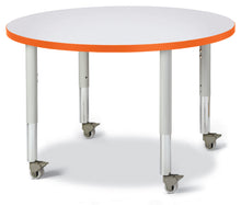 Load image into Gallery viewer, Berries® Round Activity Table - 36&quot; Diameter, Mobile - Gray/Orange/Gray - MMEE Distributors
