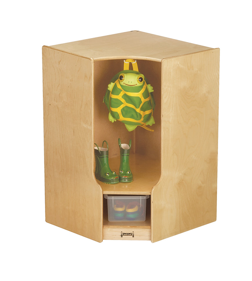 Jonti-Craft® Toddler Corner Coat Locker with Step - with Clear Cubbie-Trays - MMEE Distributors
