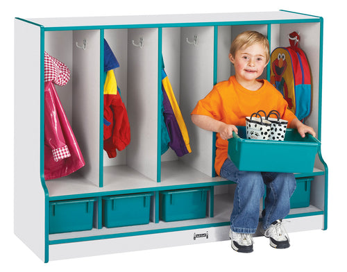 Rainbow Accents® Toddler 5 Section Coat Locker with Step -  with Trays - Green - MMEE Distributors