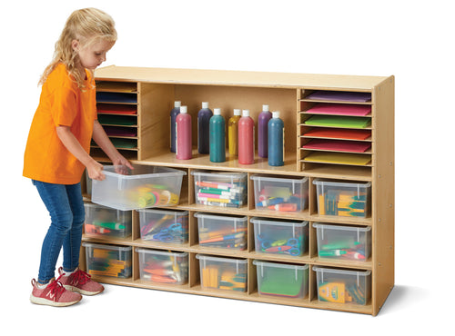 Young Time® Sectional Cubbie-Tray Storage - with Clear Bins - MMEE Distributors